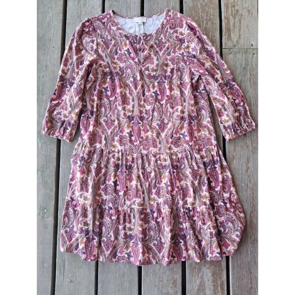 Loft Outlet Dress Women M Petite Pink Flare Paisley Hippie Prarie GoGo Funky - Picture 1 of 2
